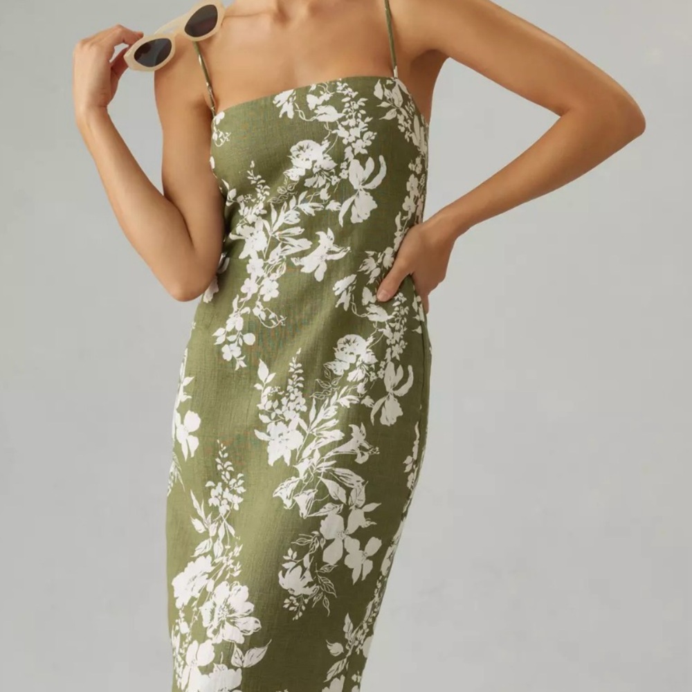 Reformation Frankie Floral Green and White Dress linen dress Size 6